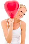 Woman Holding Balloon Stock Photo