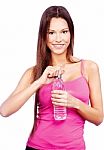 Woman Holding Bottle Of Water Stock Photo