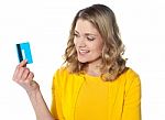 Woman Holding Credit Card Stock Photo