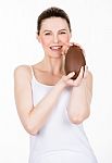 Woman Holding Easter Egg Stock Photo