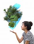 Woman Holding Eco Things, Sustainable Concept Stock Photo