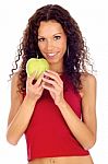 Woman Holding Greeen Apple Stock Photo