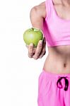 Woman Holding  Green Apple, Cropped Image Stock Photo