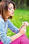 Woman Holding Spring Flowers Stock Photo