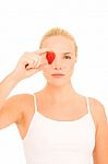 Woman Holding Strawberry Stock Photo