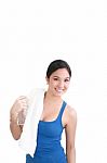 Woman Holding Water Bottle Stock Photo