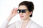 Woman In 3d Glasses Stock Photo