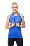 Woman In Fitness Clothing With Towel Stock Photo