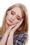 Woman In Sleeping Gesture  Stock Photo