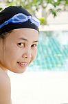 Woman In Swimming Pool Stock Photo