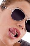 Woman Licking Her Lips Stock Photo