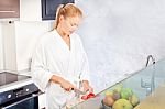 Woman Making Morning Juice Stock Photo