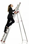 Woman On A Ladder Stock Photo