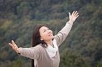Woman Outstretched Hands Stock Photo