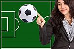 Woman Point Soccer Ball Stock Photo