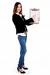 Woman Pointing On Clip Board Stock Photo