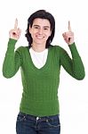 Woman Pointing Up Stock Photo