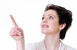 Woman Pointing Up Stock Photo