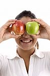 Woman Posing With Apples Stock Photo
