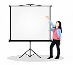 Woman Present Projector Stock Photo
