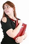 Woman Protecting Her Bag From Mugger Stock Photo