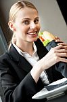 Woman Sandwich Stock Photo