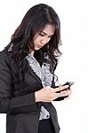 Woman Search Phone Stock Photo