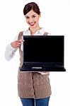 Woman Showing Laptop Stock Photo