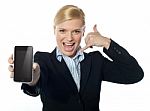 Woman Showing New Iphone To Camera Stock Photo