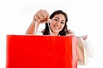 Woman Showing Shopping Bags Stock Photo
