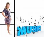 Woman Standing With Music Text Stock Photo