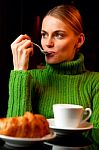 Woman Taking A Drink Of Coffee Stock Photo