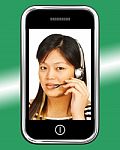 Woman Talking Headset On Mobile Stock Photo