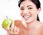 Woman With An Apple Stock Photo
