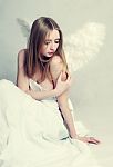 Woman With Angel Wings Stock Photo