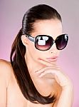 Woman With Big Black Sun Glasses Stock Photo