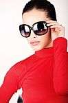Woman With Big Sun Glasses Stock Photo