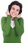 Woman With Ear Muffs Stock Photo