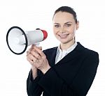 Woman With Megaphone Stock Photo