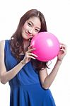 Woman With Pink Ball Stock Photo