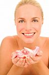 Woman With Rose Petals Stock Photo