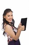 Woman With Tablet Stock Photo