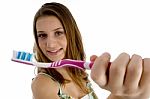 Woman With Toothbrush Stock Photo