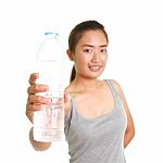 Woman With Water Bottle Stock Photo