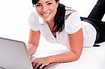 Woman Working With Laptop Stock Photo