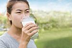 Women Drinking Milk Healthy Lifestyle Outdoor Stock Photo