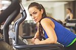 Women Running On Treadmill Stock Photo