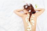 Women's Back Covered With Petals And Flowers Stock Photo