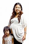 Wonderful Pregnant Woman And Her Children Stock Photo