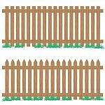 Wooden Fence With Grass Isolated On Background. Wooden Fence Stock Photo